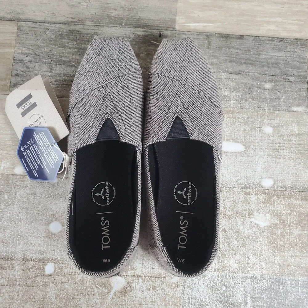Toms Alpargata Womens Flats Sz 5 Black Earthwise Heathered Knit Slip On Loafers - Picture 4 of 12